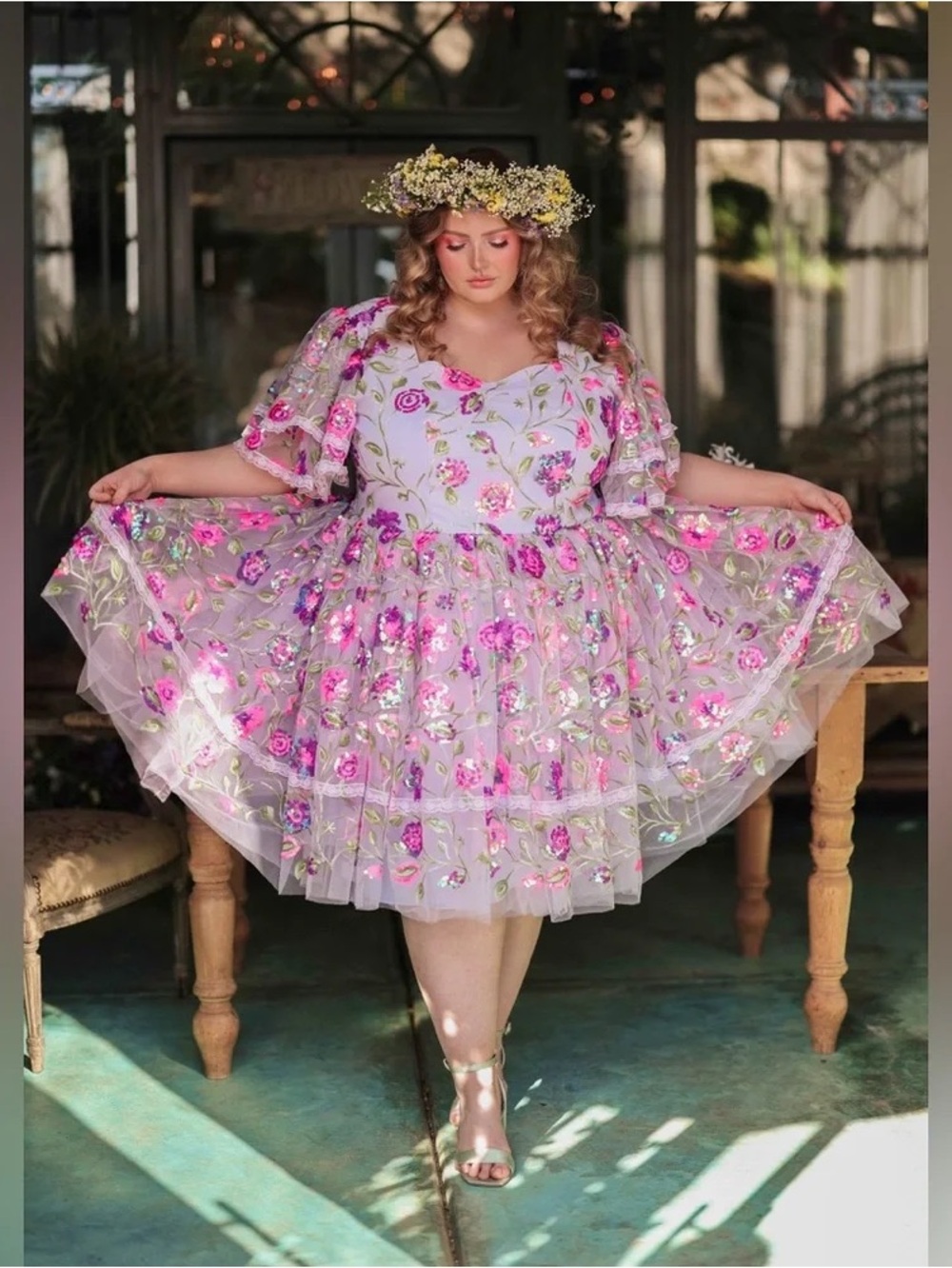 JessaKae Bramble Dress 2X Floral Sequin Tulle Fairy Cottagecore Bridesmaid
